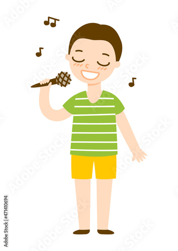 Cute cartoon singer boy isolated on white background