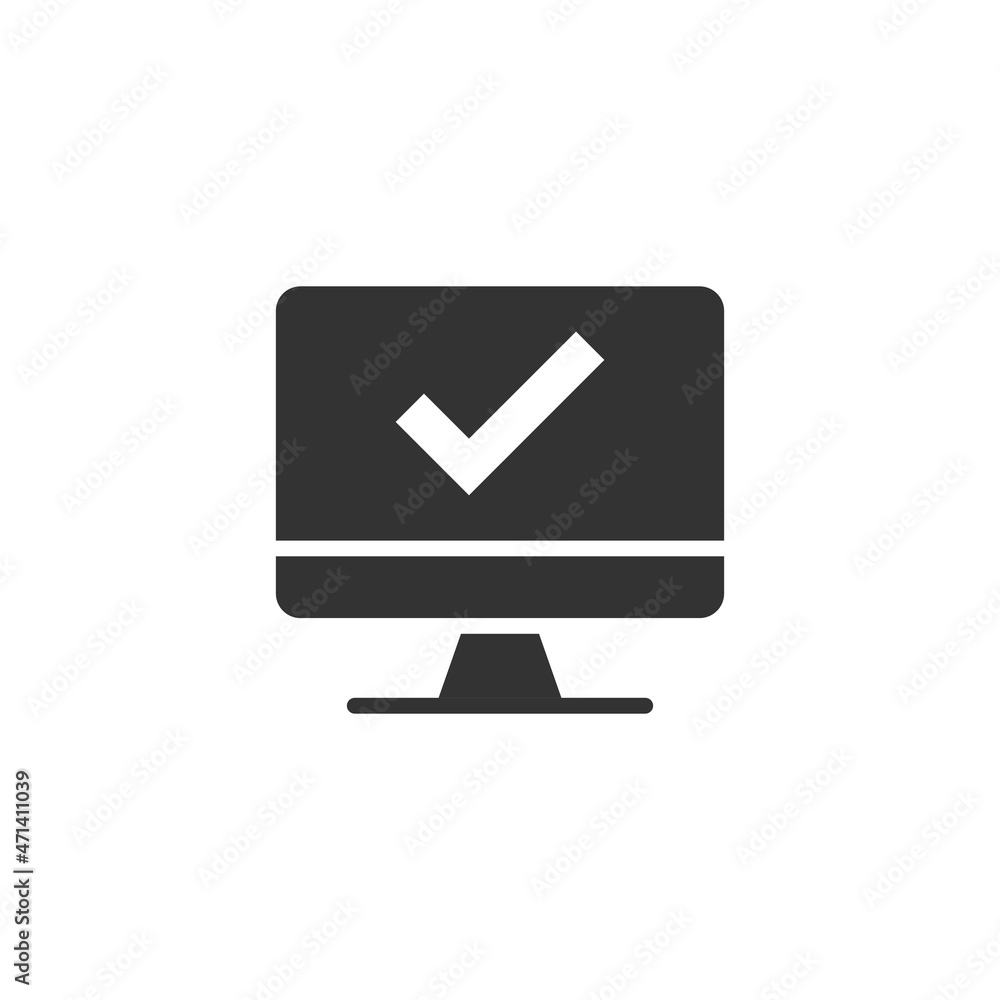 Computer check mark icon in flat style. Survey approval vector illustration on white isolated background. Confirm business concept. Computer check mark icon in flat style. Survey approval vector illustration on white isolated background. Confirm business concept.