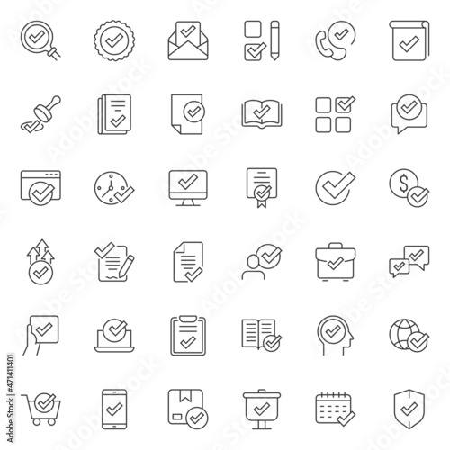 Approve icon set in flat style. Check mark vector illustration on white isolated background. Tick accepted business concept.