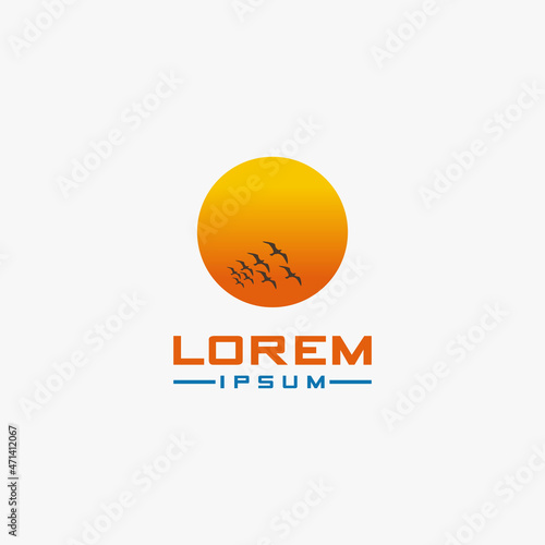 logo design vector illustration icon sunrise, sunset and birds flying