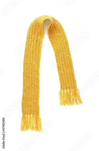 Yellow warm scarf on a white background