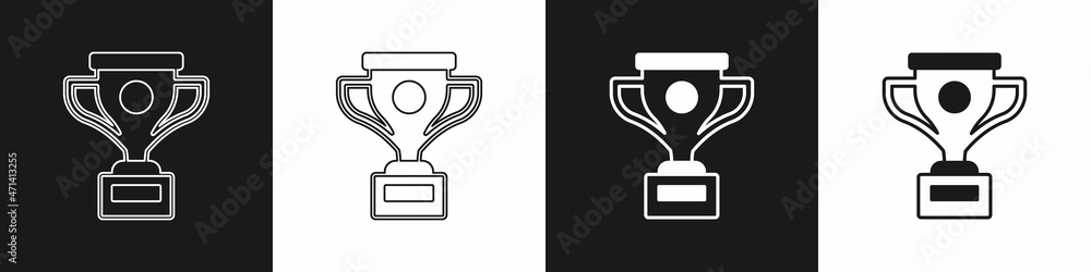 Set Award cup icon isolated on black and white background. Winner trophy symbol. Championship or competition trophy. Sports achievement sign. Vector Set Award cup icon isolated on black and white background. Winner trophy symbol. Championship or competition trophy. Sports achievement sign. Vector