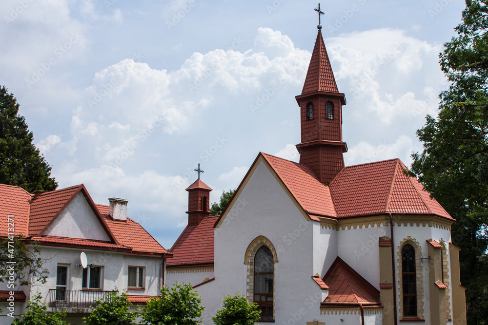 Obraz premium View of the Church of the Assumption of the Blessed Virgin Mary in Truskavets. Ukraine 