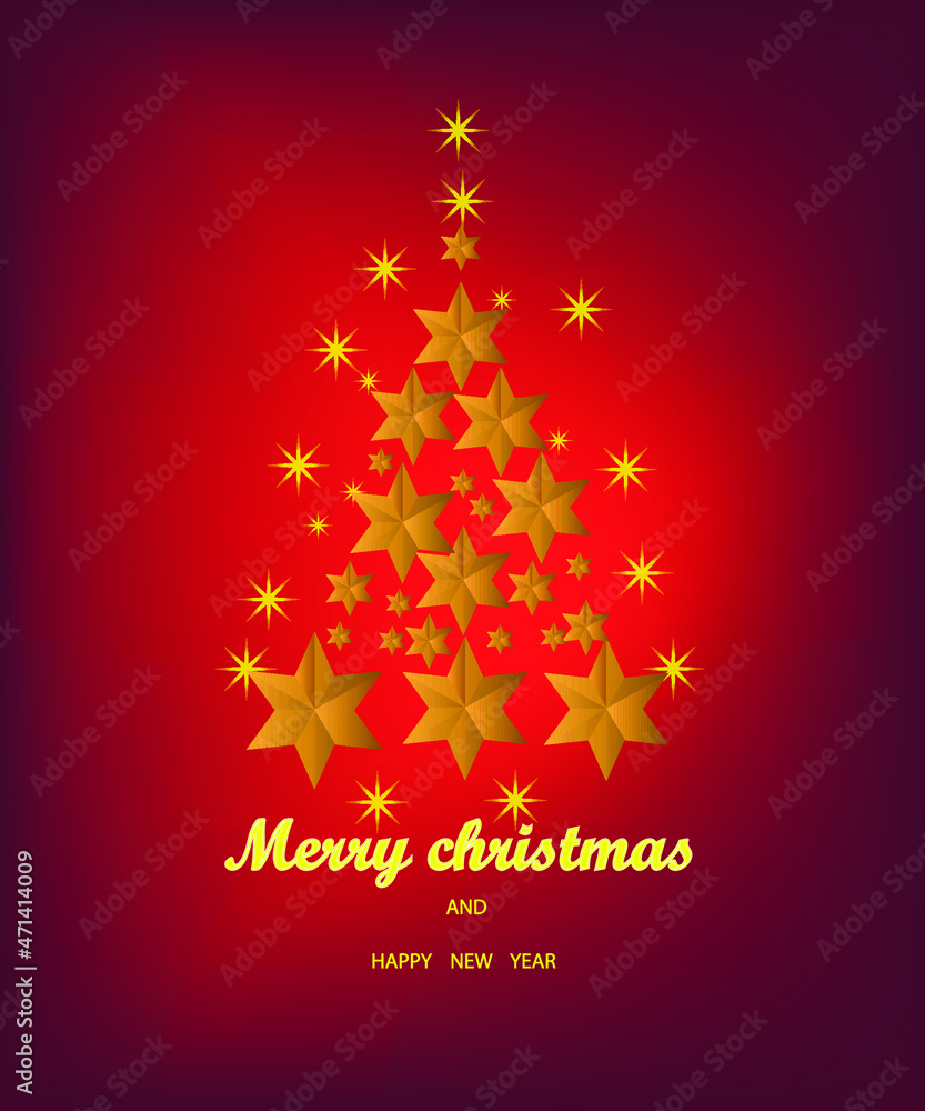 christmas card with christmas tree, Christmas banner. Background Xmas design Red Christmas Background with Border made Red