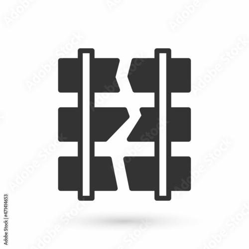 Grey Broken or cracked rails on a railway icon isolated on white background. Vector