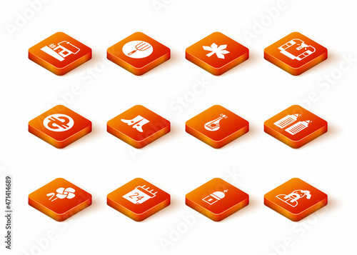 Set Poppy flower, Independence day of Ukraine, Ukrainian hryvnia, footwear, Church tower, Bandura, cossack and Two towers Dnipro icon. Vector