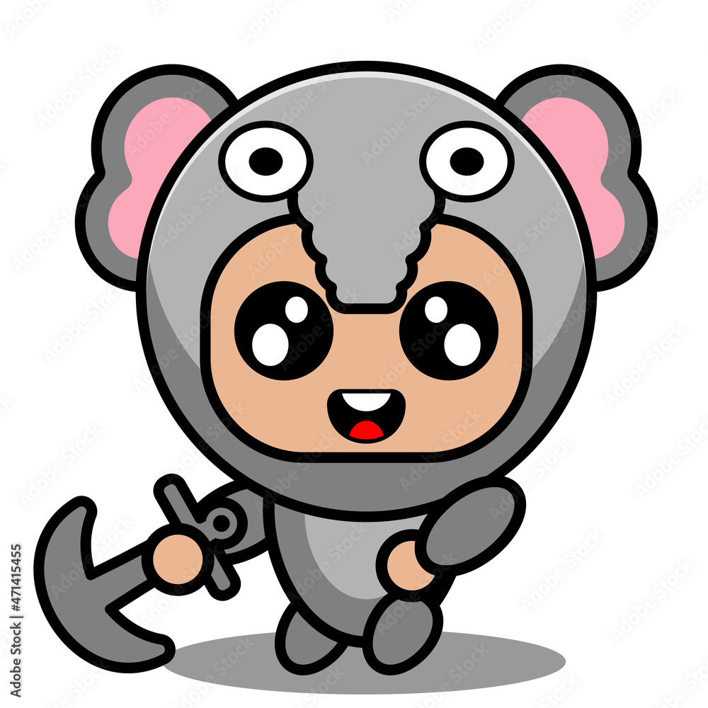 Obraz premium vector cartoon character cute elephant animal mascot costume throwing anchor