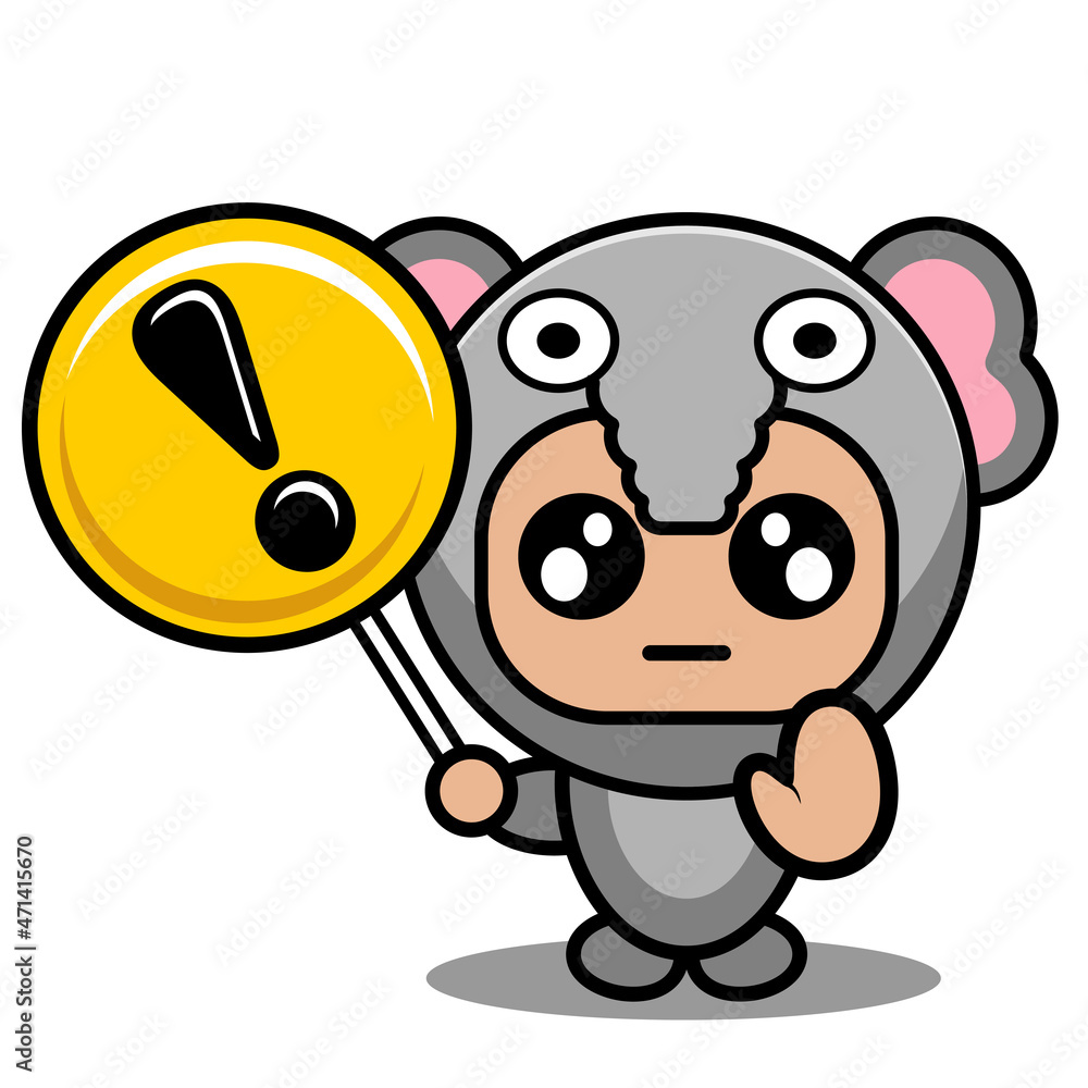 Fototapeta premium vector cartoon character cute animal mascot costume holding a warning sign