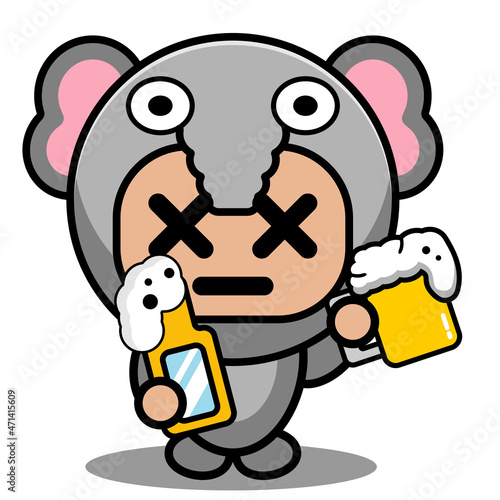 vector cartoon character cute elephant animal mascot costume holding beer bottle