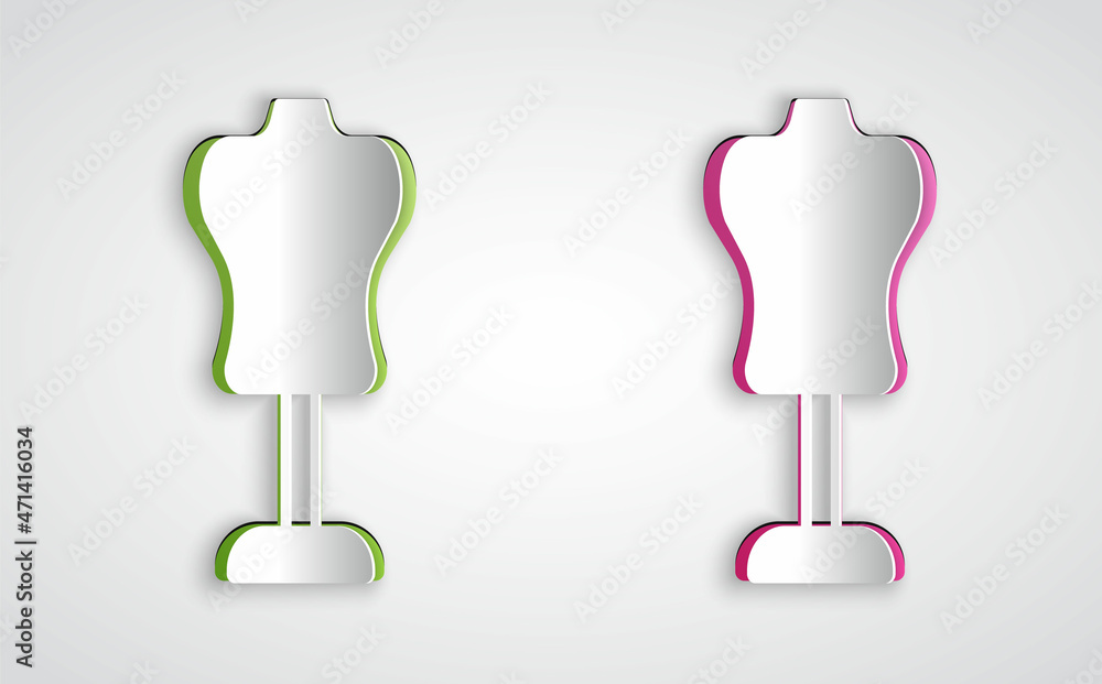 Paper cut Mannequin icon isolated on grey background. Tailor dummy. Paper art style. Vector Paper cut Mannequin icon isolated on grey background. Tailor dummy. Paper art style. Vector