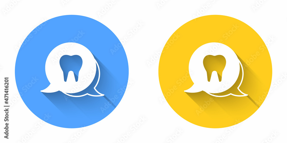 White Tooth icon isolated with long shadow background. Tooth symbol for dentistry clinic or dentist medical center and toothpaste package. Circle button. Vector White Tooth icon isolated with long shadow background. Tooth symbol for dentistry clinic or dentist medical center and toothpaste package. Circle button. Vector