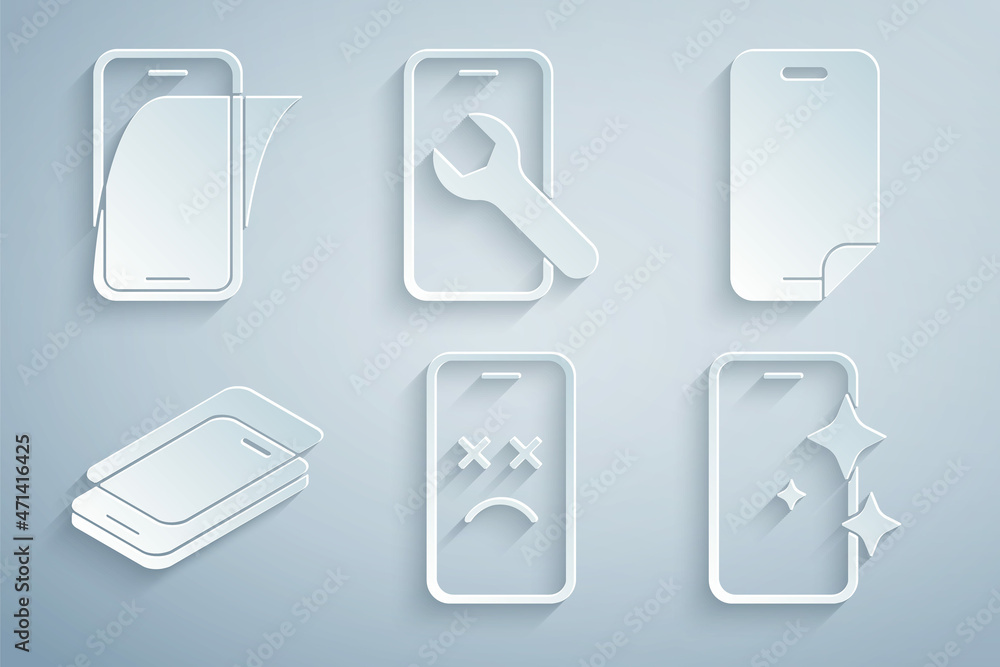 Set Dead mobile, Glass screen protector, Mobile service and icon. Vector Set Dead mobile, Glass screen protector, Mobile service and icon. Vector
