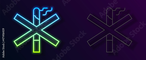 Glowing neon line No smoking icon isolated on black background. Cigarette smoking prohibited sign. Vector