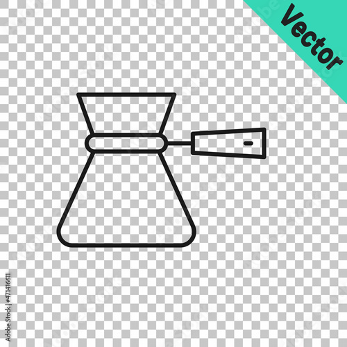 Black line Coffee turk icon isolated on transparent background. Coffee cezve. Vector
