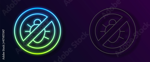 Glowing neon line Stop colorado beetle icon isolated on black background. Vector