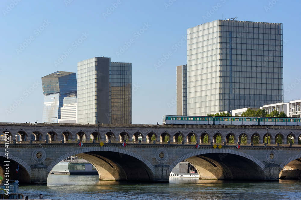 Aerial subway on the Bercy bridge in the 13th arrondissement of Paris