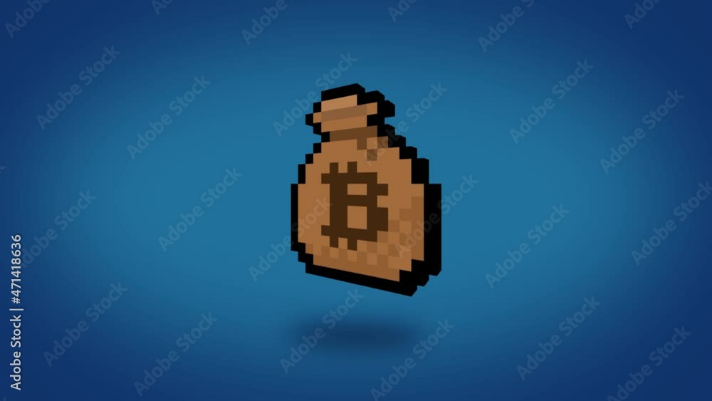 Single floating bag of money filled with bitcoins - 30fps with alpha channel