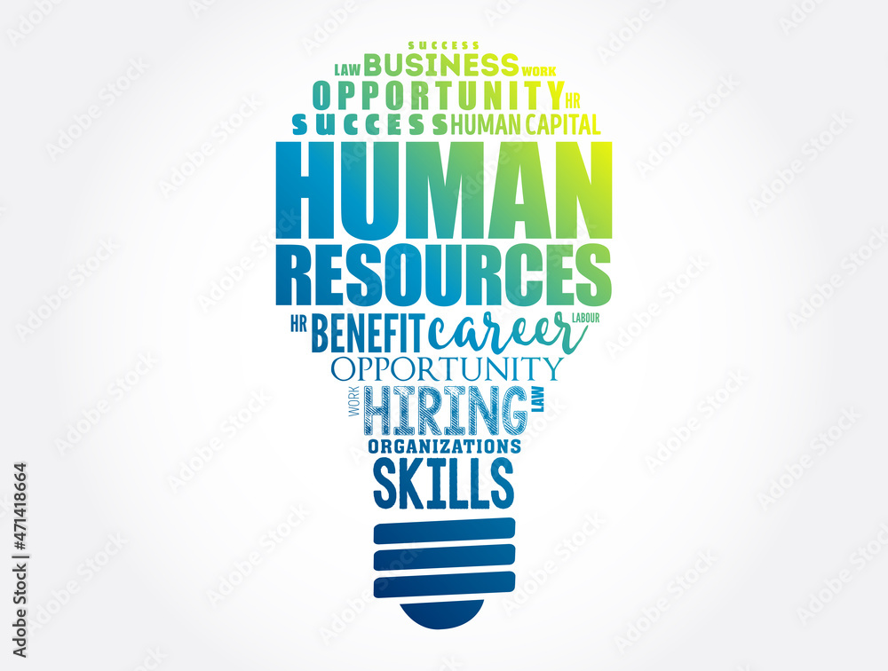 HR - Human Resources light bulb word cloud collage, business concept background - obrazy, fototapety, plakaty 