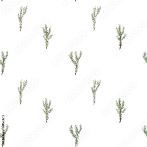 Watercolor illustration. Seamless Christmas pattern with fir branches