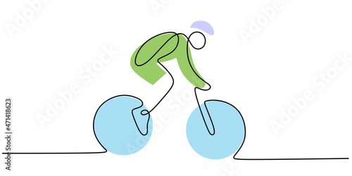Continuous one single line of man riding road bike isolated on white background minimalism design.