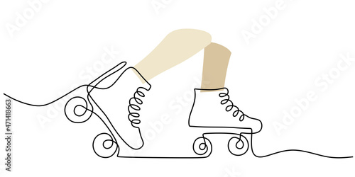 Continuous one single line of leg with ice skating isolated on white background minimalism design.