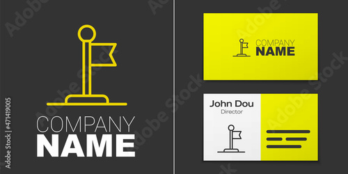 Logotype line Flag icon isolated on grey background. Victory, winning and conquer adversity concept. Logo design template element. Vector