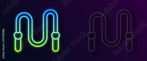 Glowing neon line Jump rope icon isolated on black background. Skipping rope. Sport equipment. Vector