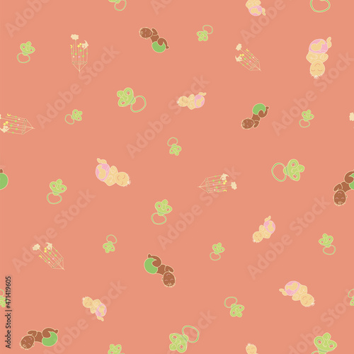Vector Coral Baby Girl and Boy with pacifier and mobile seamless background pattern