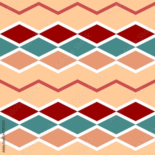 Seamless abstract background with rhombic pattern and zigzags. Vector image.