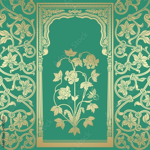 wedding card design, paisley floral pattern , India	