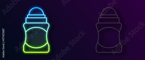Glowing neon line Antiperspirant deodorant roll icon isolated on black background. Cosmetic for body hygiene. Vector