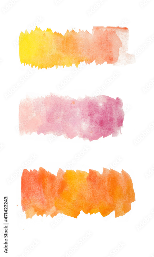 Three Watercolor strokes yellow pink orange