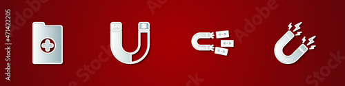 Set Clinical record, Magnet, with money and lightning icon. Vector