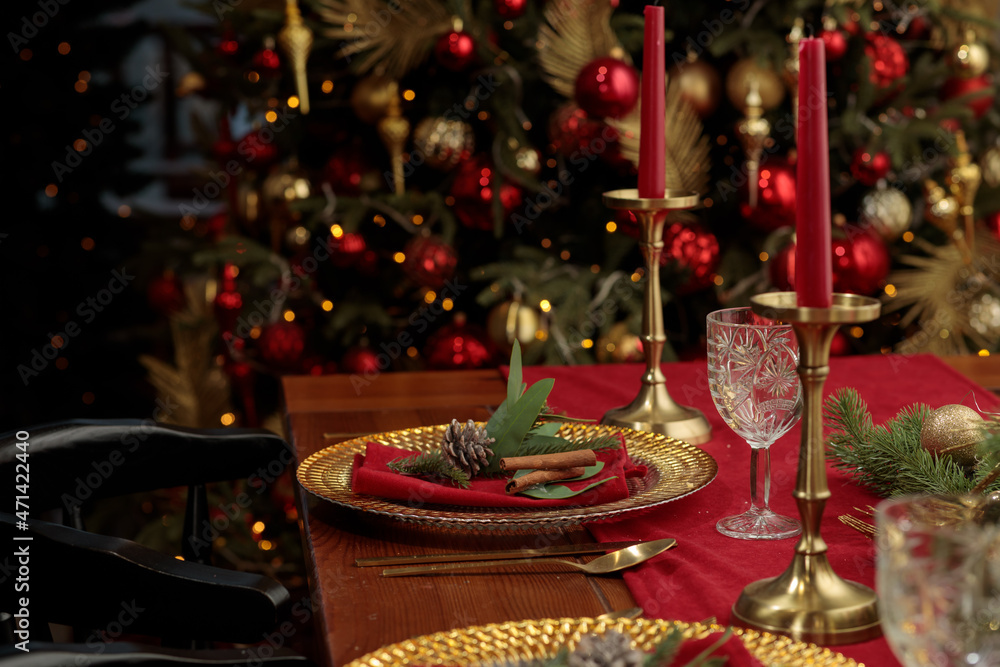 Christmas Table Setting. Holiday Decorations. Decor. New Year Celebration