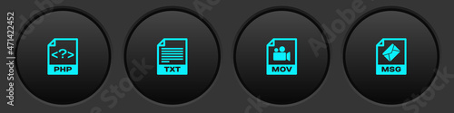 Set PHP file document, TXT, MOV and MSG icon. Vector