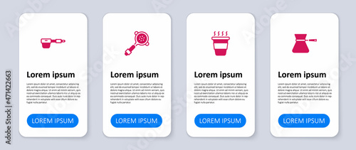 Set Coffee turk, cup to go, filter holder and . Business infographic template. Vector