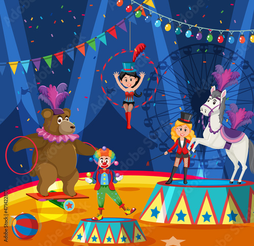 Circus animal and clown performance
