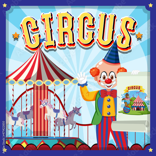 Circus poster design with clown cartoon