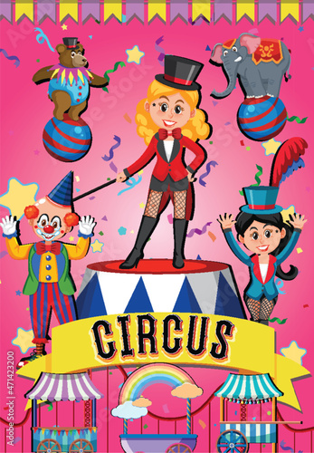 Circus banner design with circus character