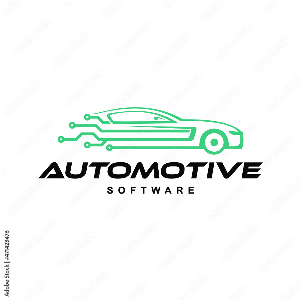 Automotive logo design template with outline slihouette of sport car technology 