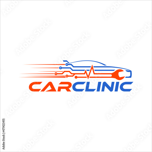 Autocare logo design template with outline slihouette of sport car
