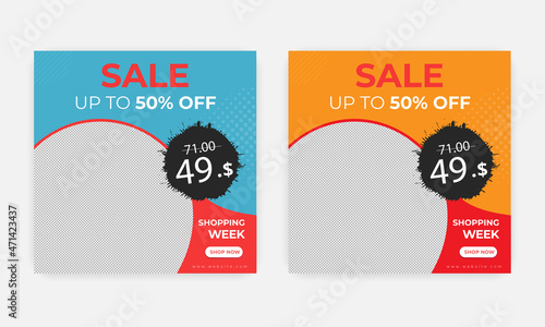 social media template with orange Blue, for promotion shopping week.