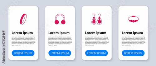 Set Bracelet jewelry, Earrings, Piercing and Wedding. Business infographic template. Vector