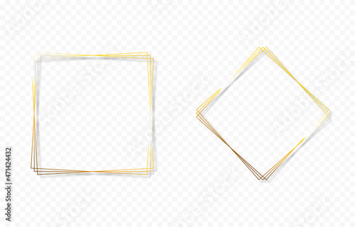 Vector gold frame on isolated transparent background. Gold frame png, square frame png, vintage frame, gold texture.