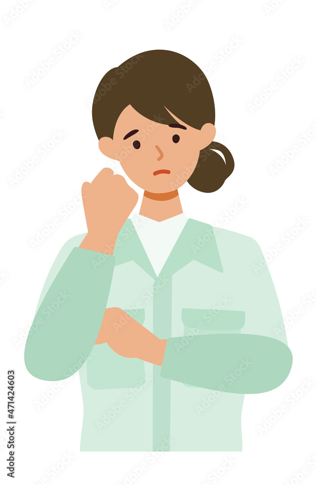 Woman wearing factory worker uniform. Factory worker Woman cartoon character. People face profiles avatars and icons. Close up image of confused Woman.