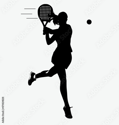 Female Tennis padel Player Icon Illustration. Paddle Sport Vector Graphic Symbol Clip Art. Sketch Black Sign young women is padel tennis player jump to the ball good looking for posts and poster video