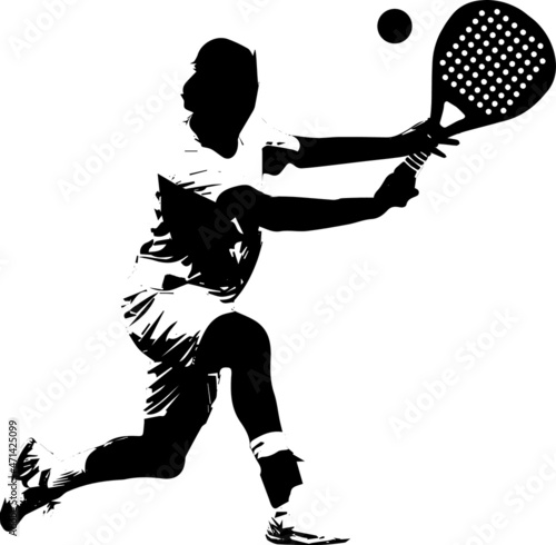 Man Tennis padel Player Icon Illustration. Paddle Sport Vector Graphic Symbol Clip Art. Sketch Black Sign young man is padel tennis player jump to the ball good looking for posts and poster video