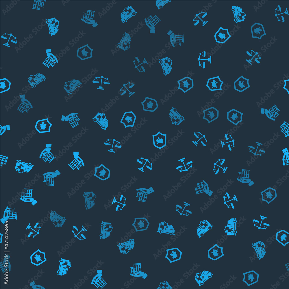 Set Car with shield, Scales of justice, Piggy bank and House insurance on seamless pattern. Vector Set Car with shield, Scales of justice, Piggy bank and House insurance on seamless pattern. Vector