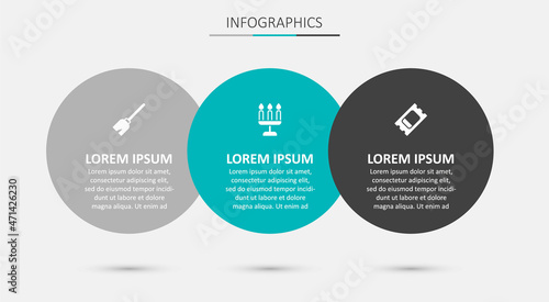 Set Candlestick, Witches broom and Circus ticket. Business infographic template. Vector