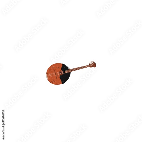 Ethnic musical instrument Domra. Vintage wooden stringed instrument. On white background. Illustration. Isolated. © Инна Черепахина